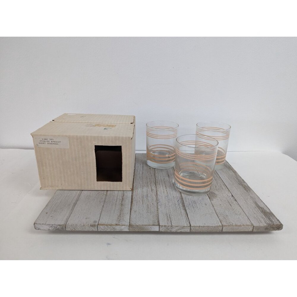 Fiesta Vintage Apricot (PInk Peach) Set of 3 Double Old Fashion Striped Glasses